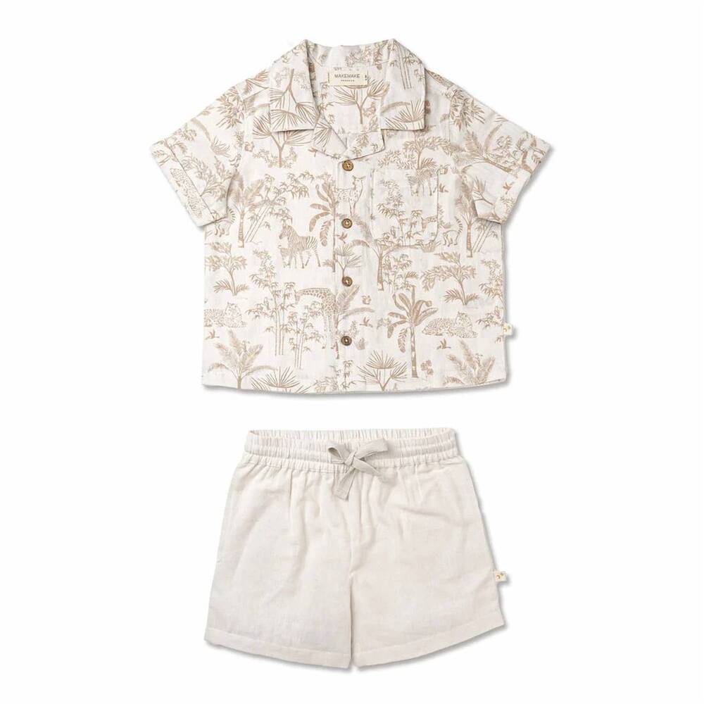 NEW MAKEMAKE ORGANICS kids' printed trees & animal short set in wild tropics